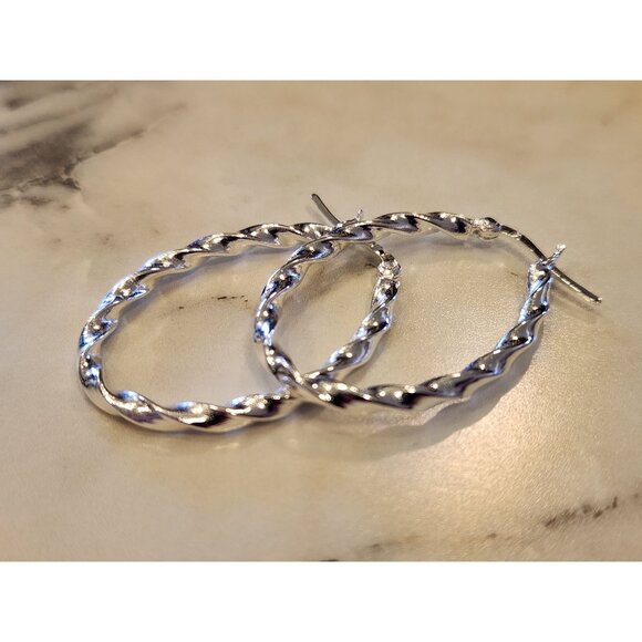 Sterling Silver Twisted Hoop Earrings - Picture 2 of 5